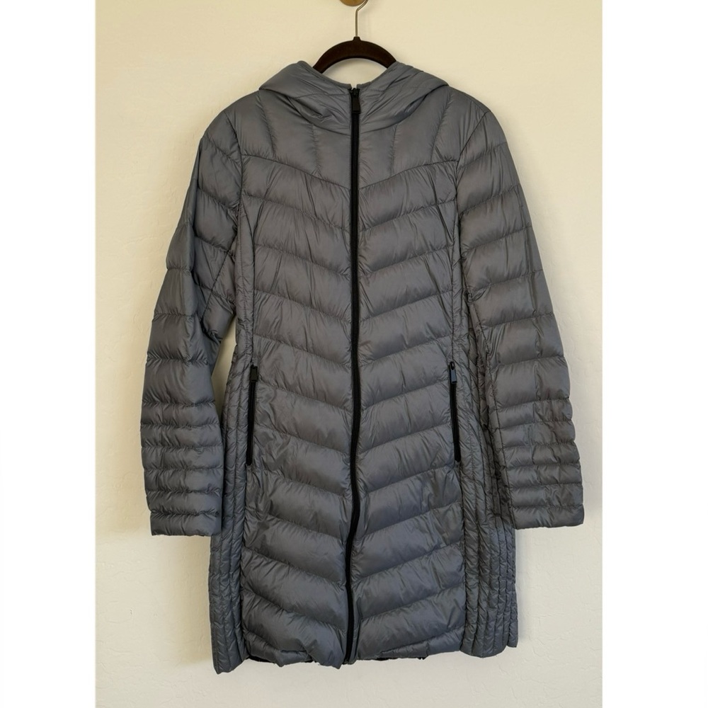 SAKS FIFTH AVENUE Puffer Coat Quilted Long Hoodie Gray
